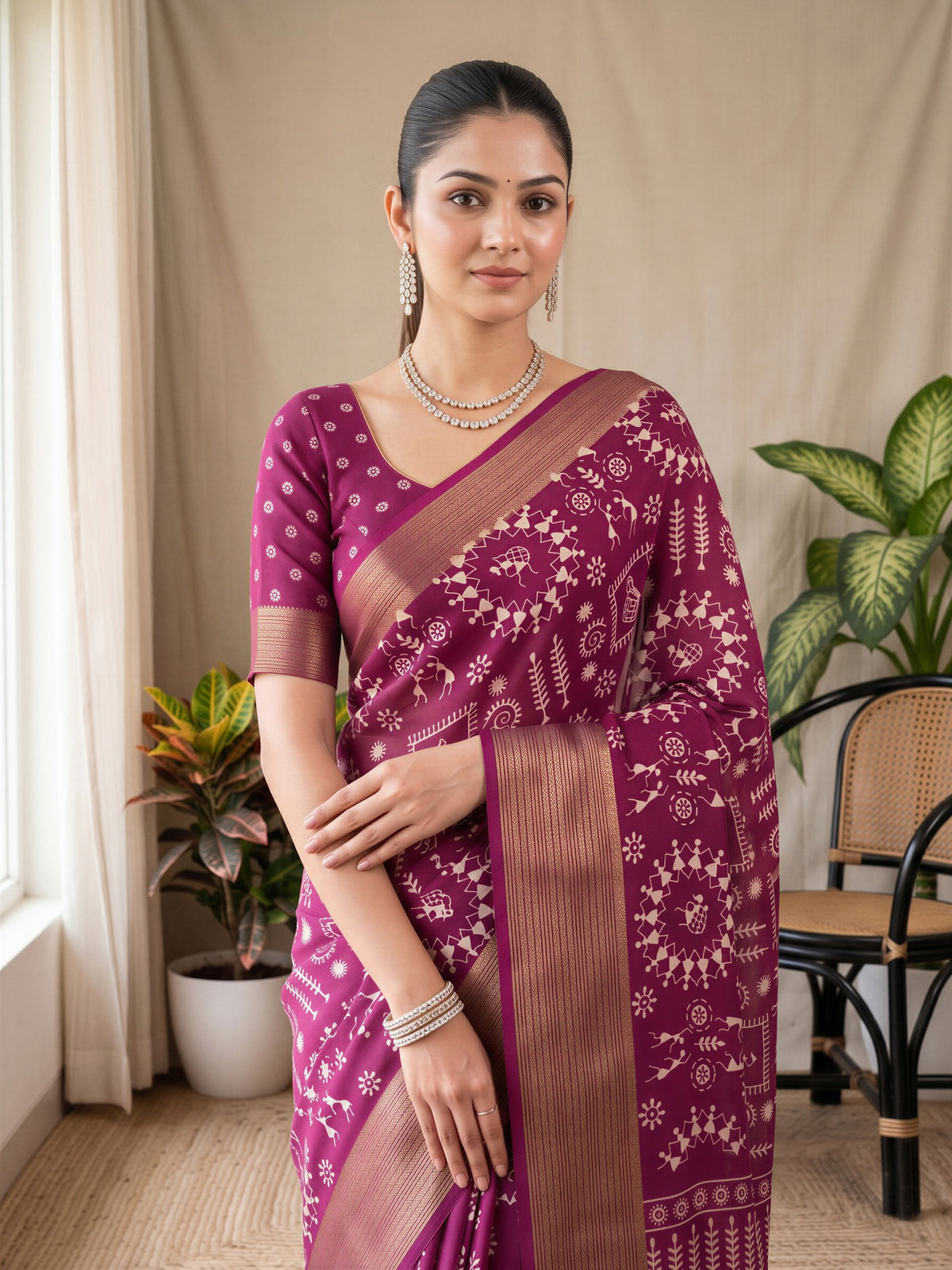Wine Georgette saree – detail view 4