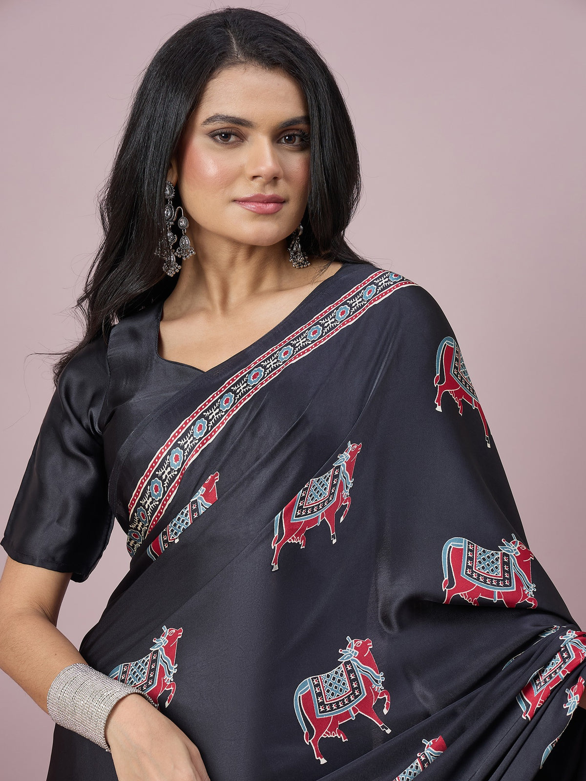 Black satin saree view 3