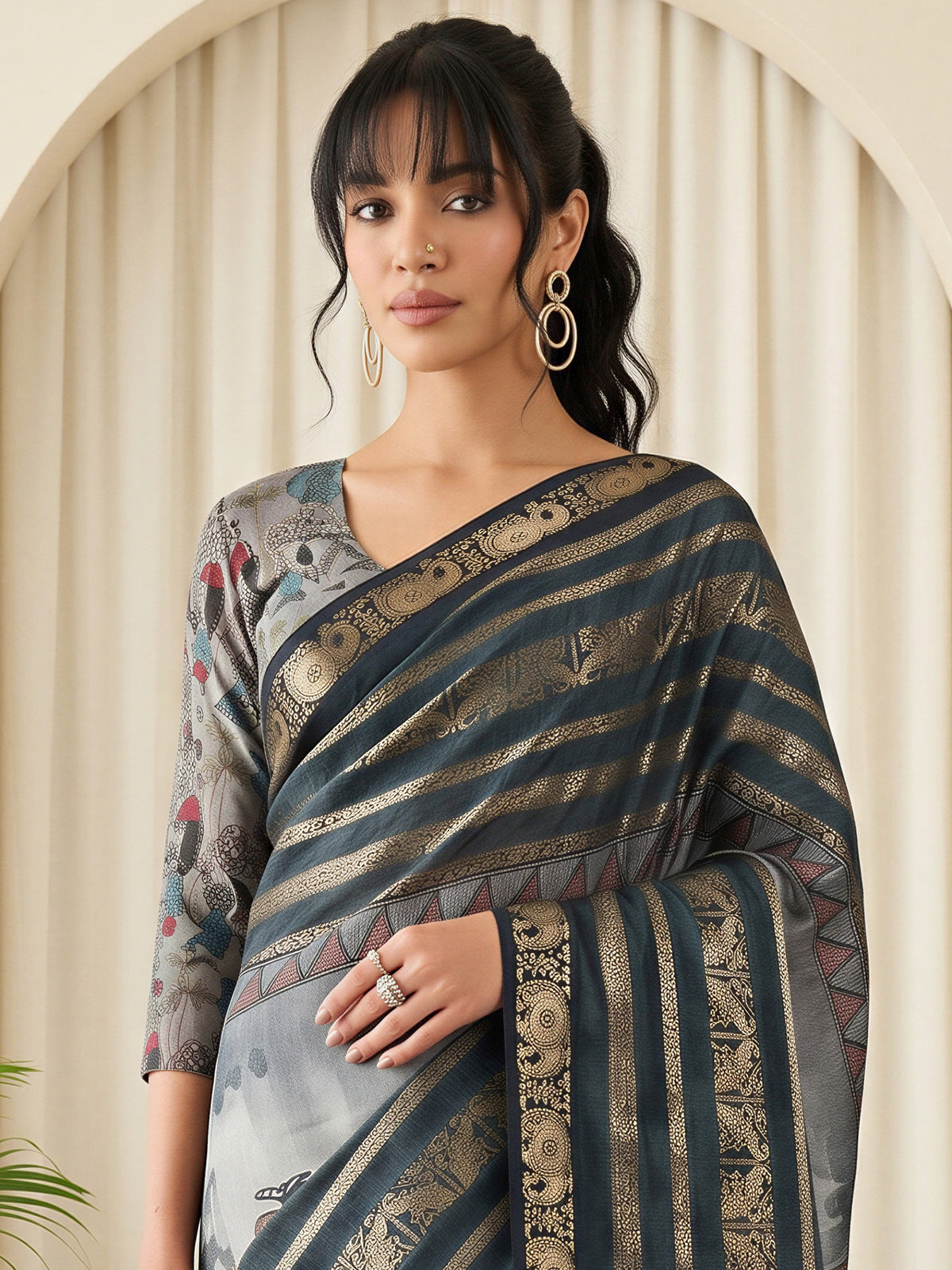 Dark Blue Viscose Silk saree – detail view 4