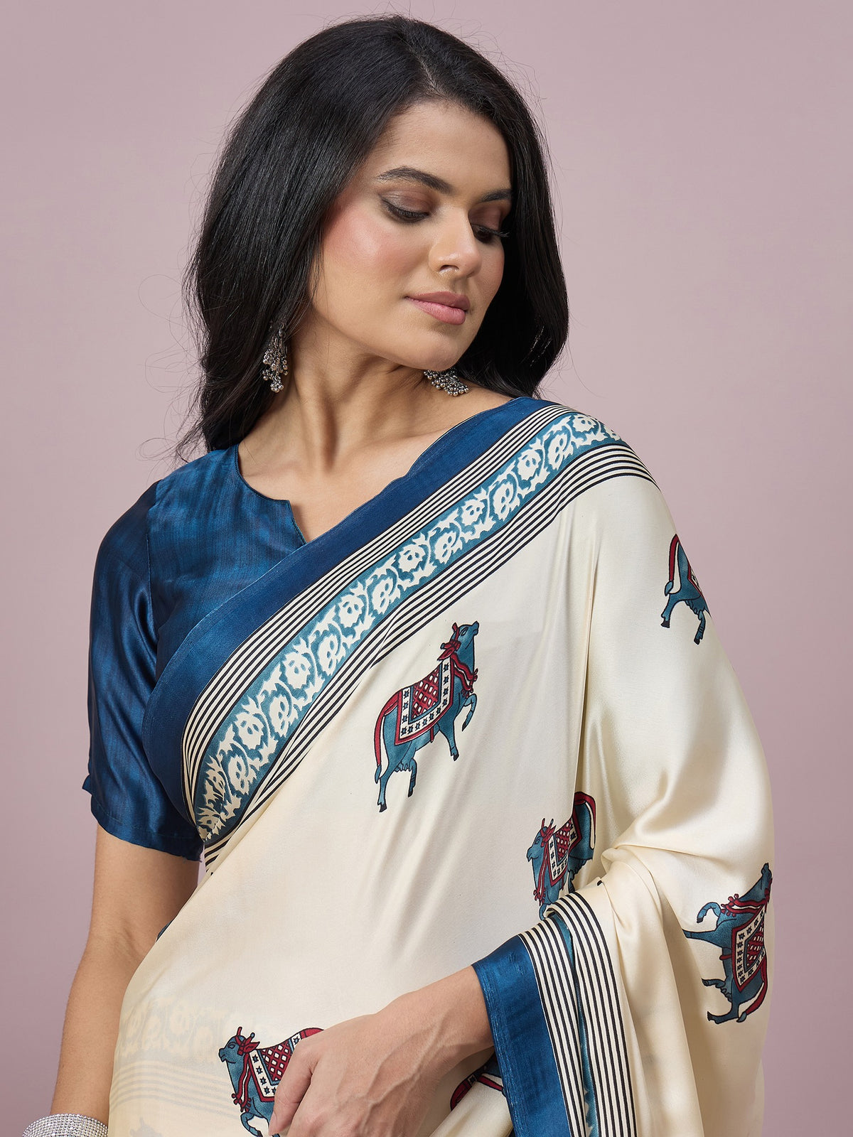 Off White satin saree view 3