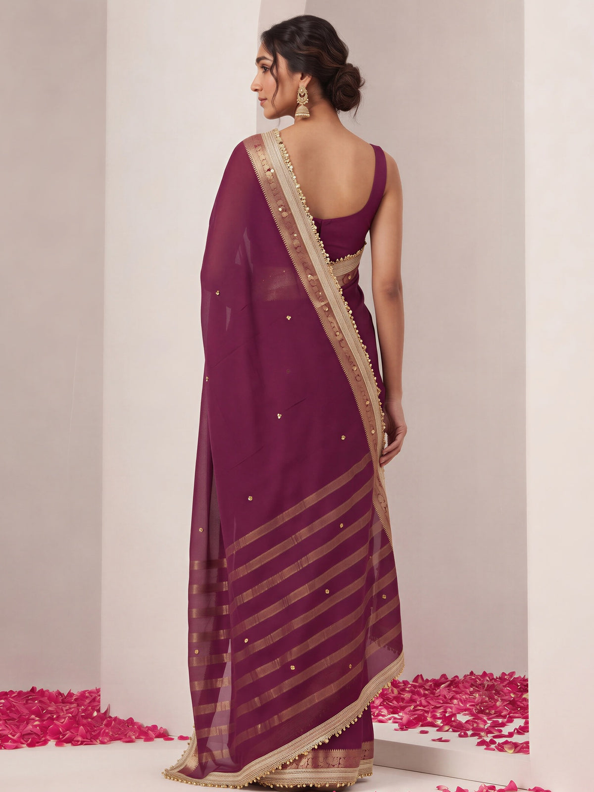 Wine soft silk saree view 1