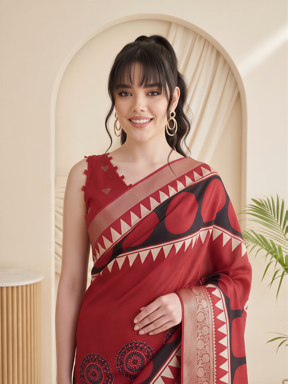 Red Viscose Silk saree – detail view 4