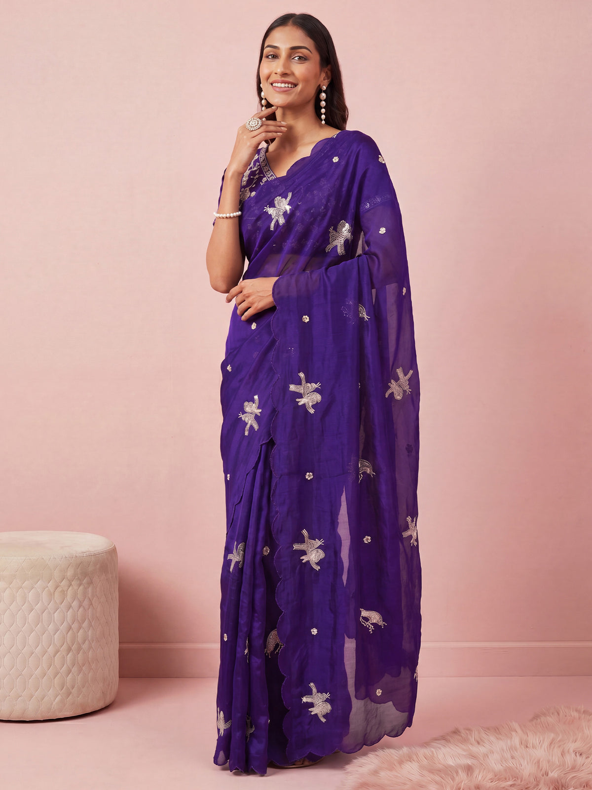 Purple Satin saree – detail view 3