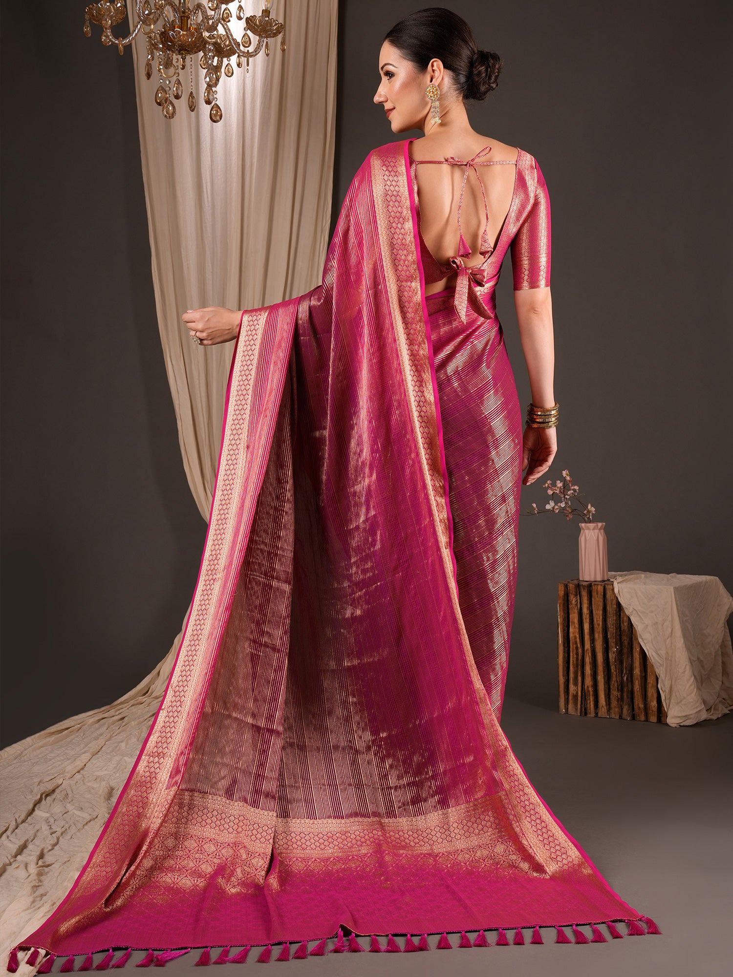 Wine Viscose Silk saree – detail view 1
