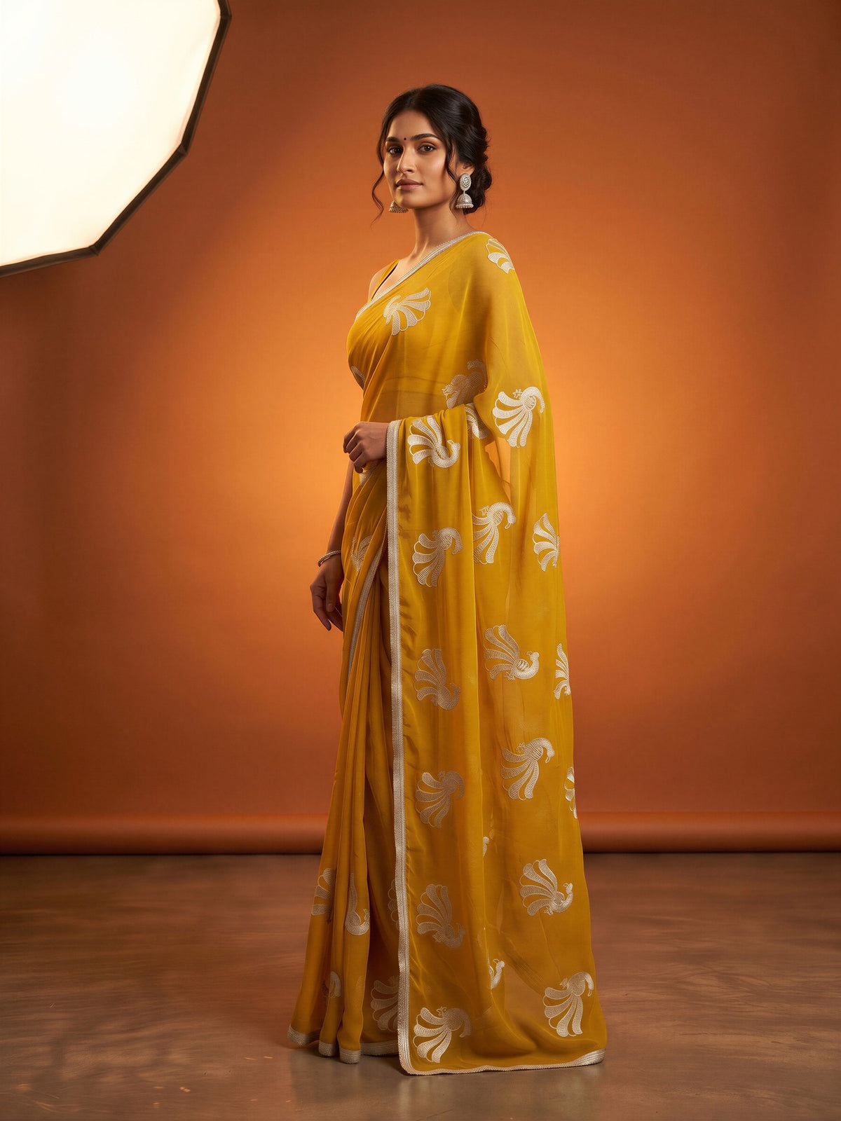 Mustard Georgette saree – detail view 2