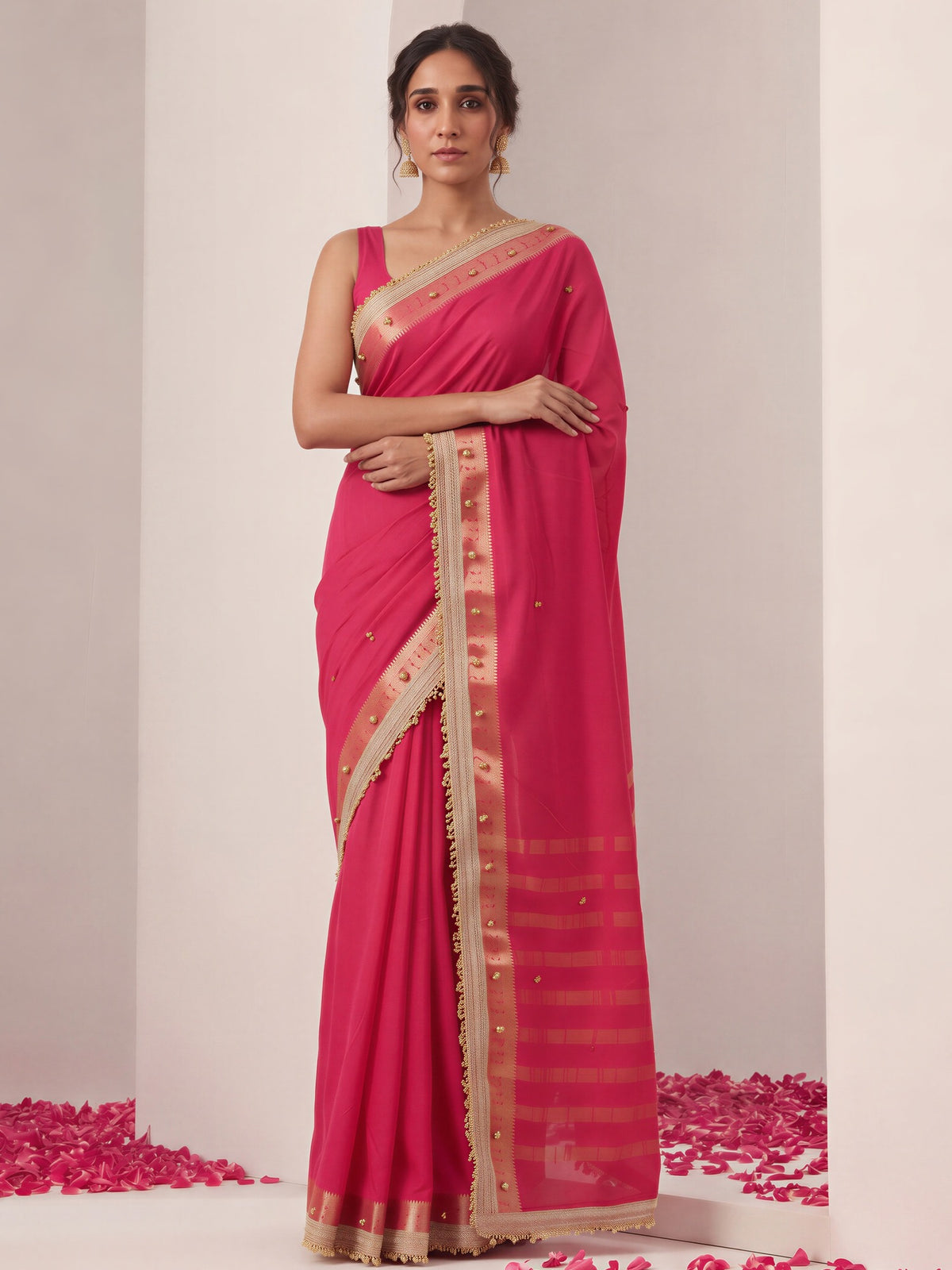 Pink soft silk saree view 3