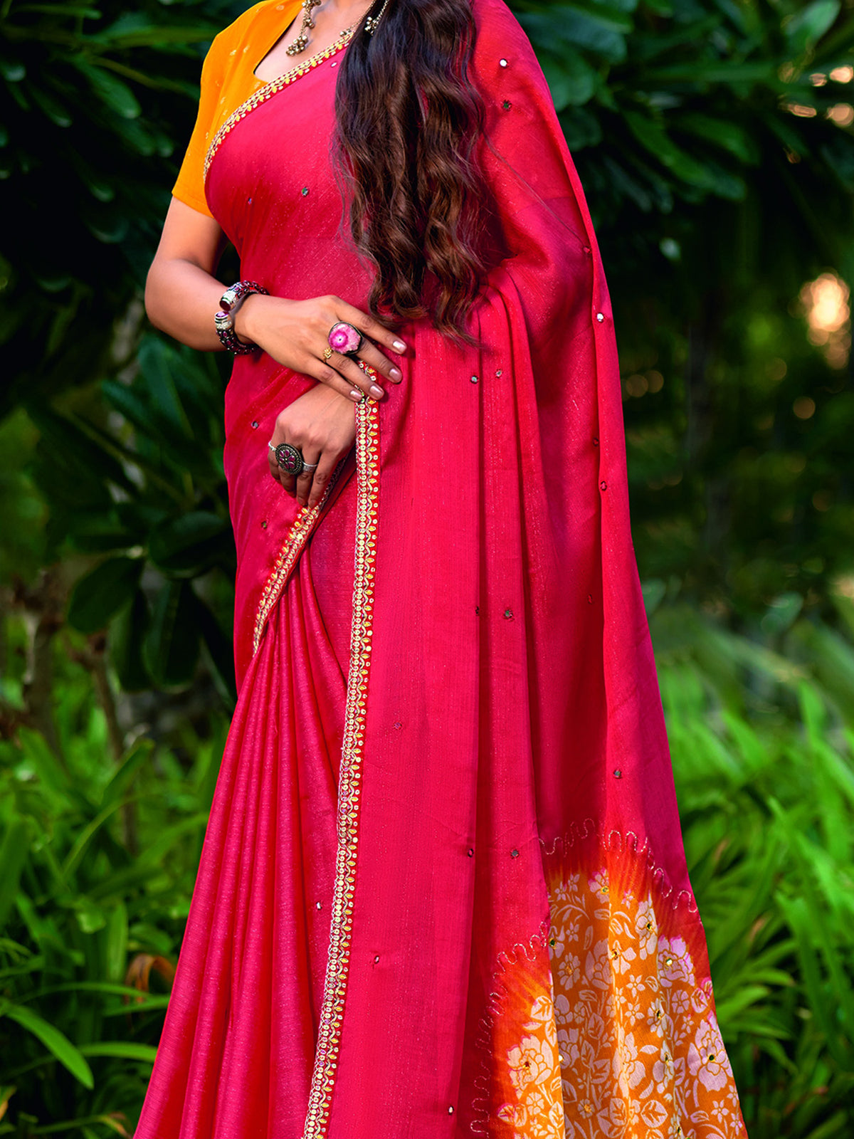 Red chiffon saree view 3