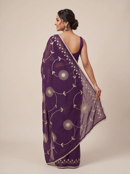 Wine Georgette saree – detail view 1