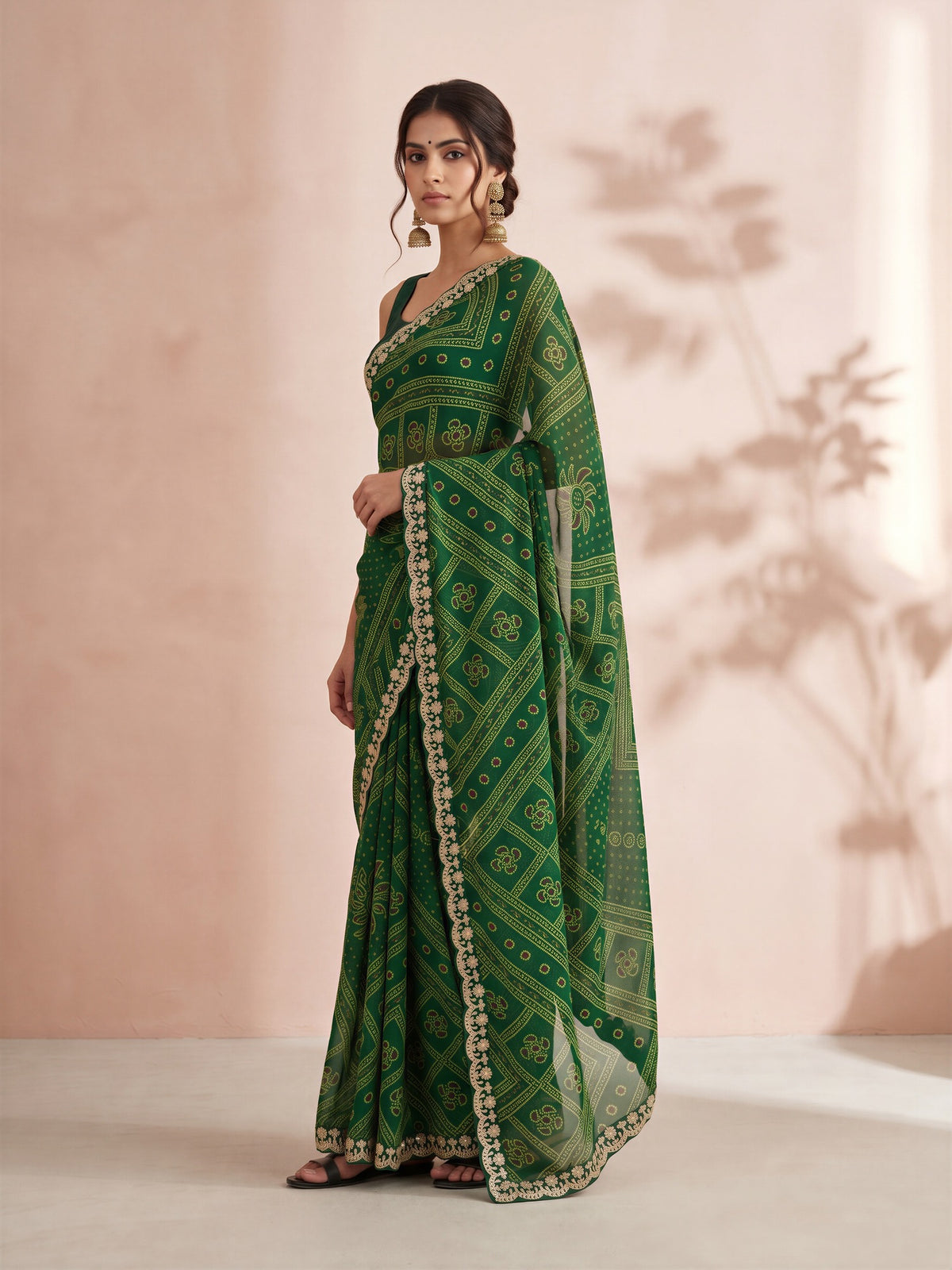 Green Georgette saree – detail view 2