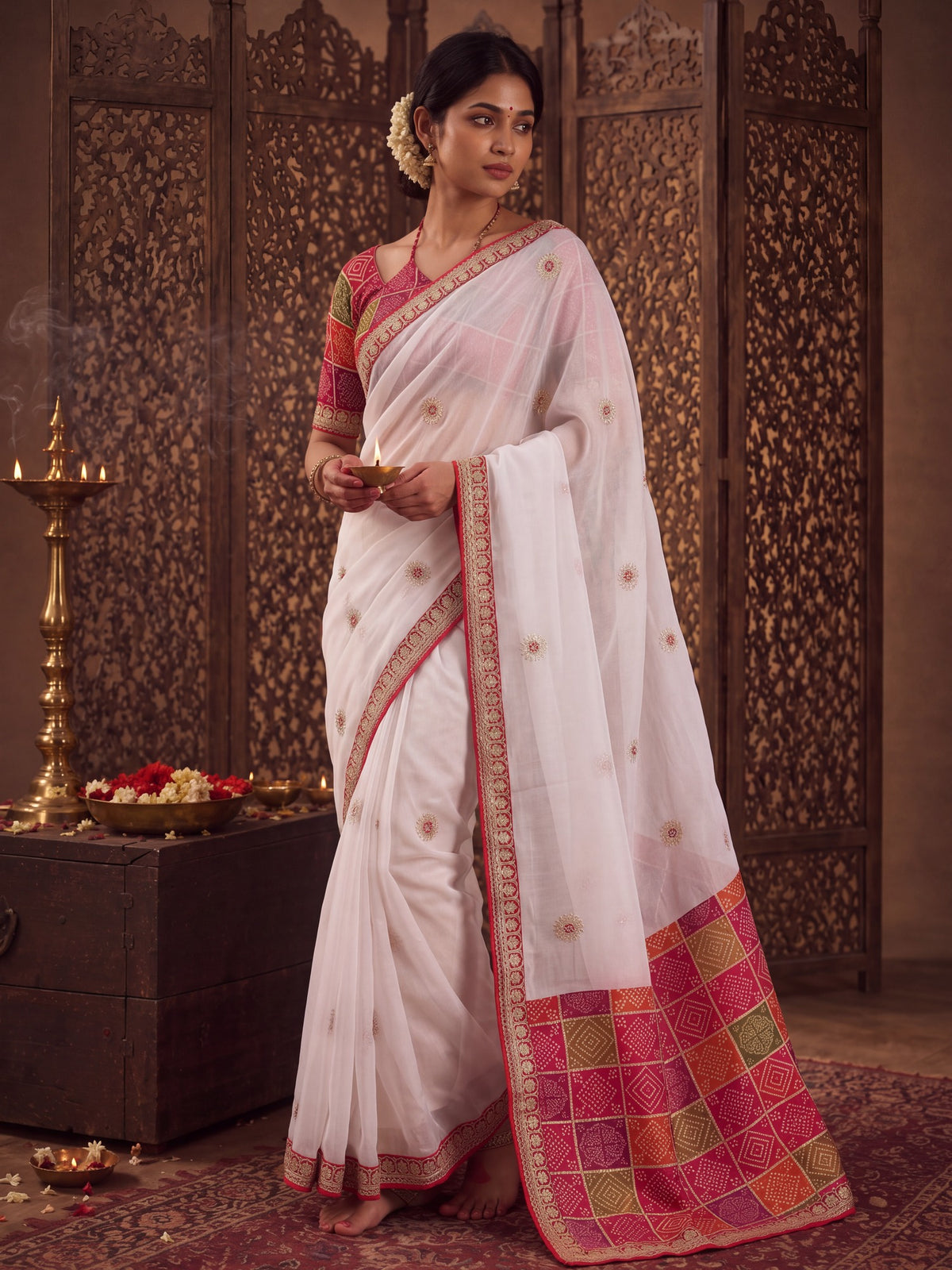White Viscose saree – detail view 3