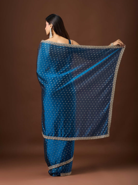 Teal Blue Georgette saree – detail view 1