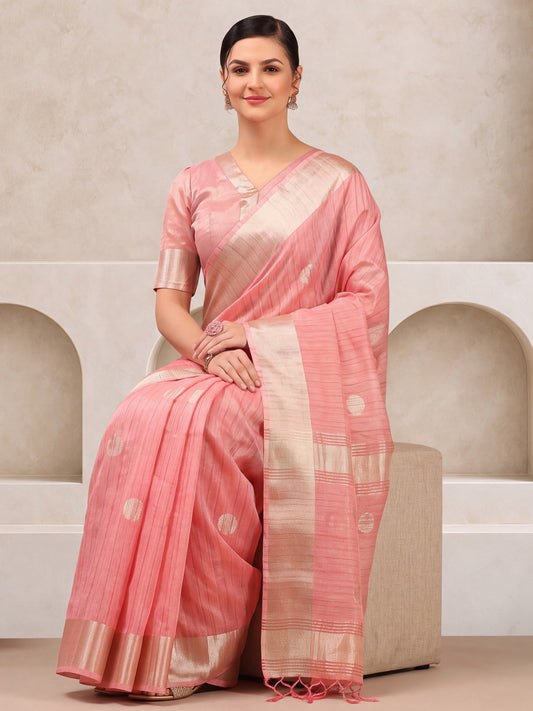 Pink Linen saree – detail view 1