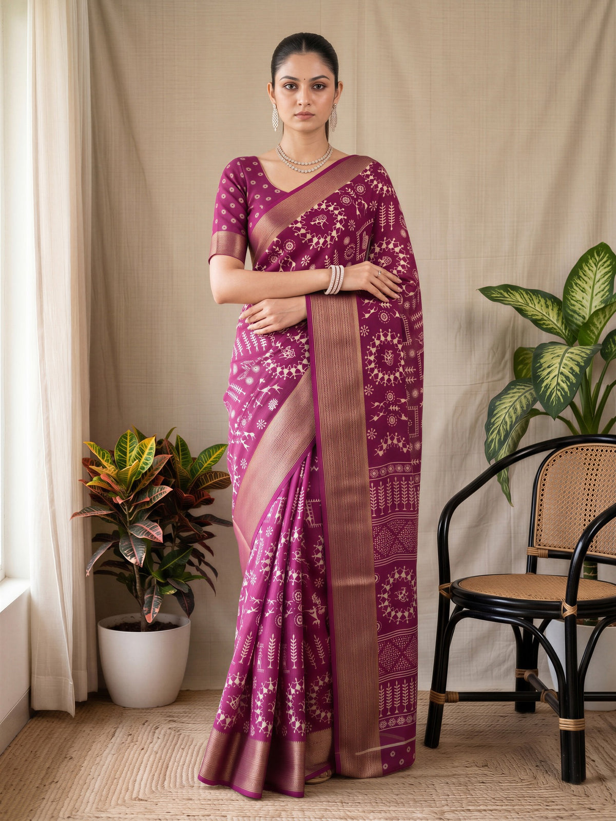 Wine Georgette saree – detail view 3
