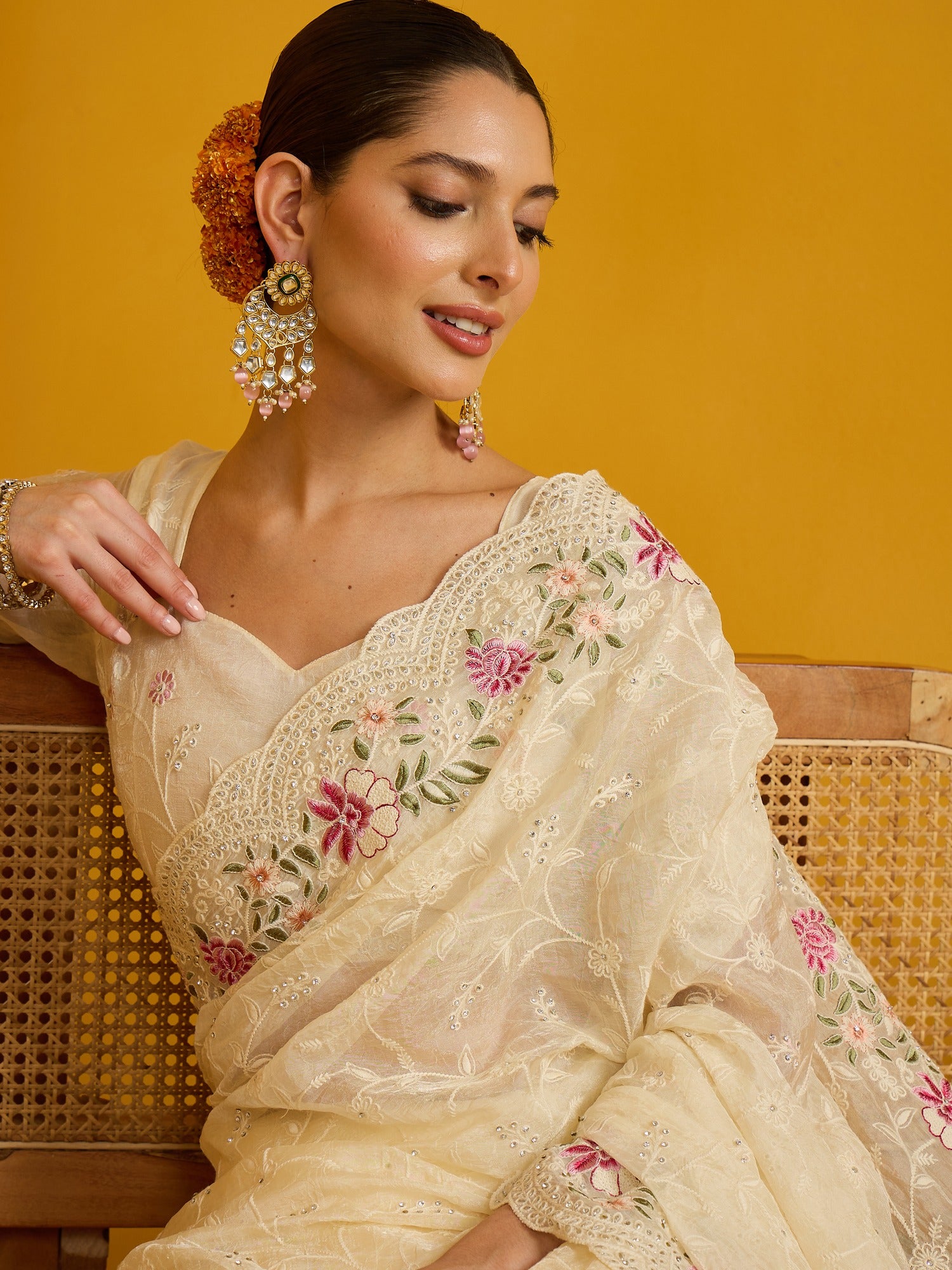 Cream Organza saree – detail view 3