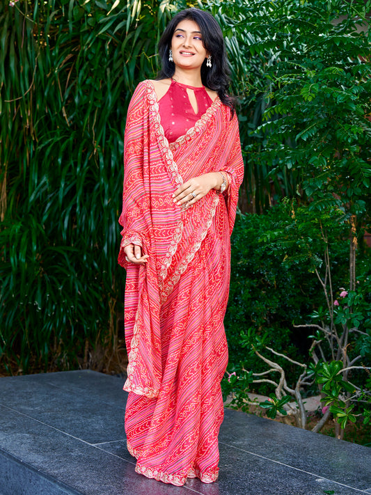 Pink Georgette saree – detail view 1