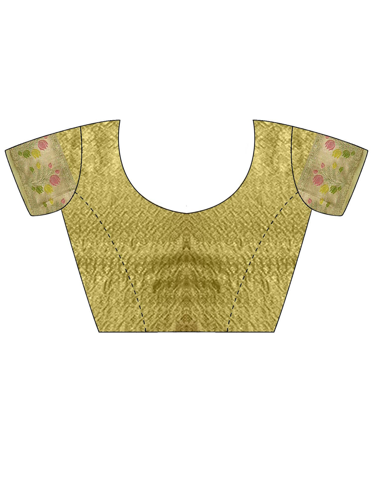 Unstitched light green brocade blouse piece with ethnic motif design