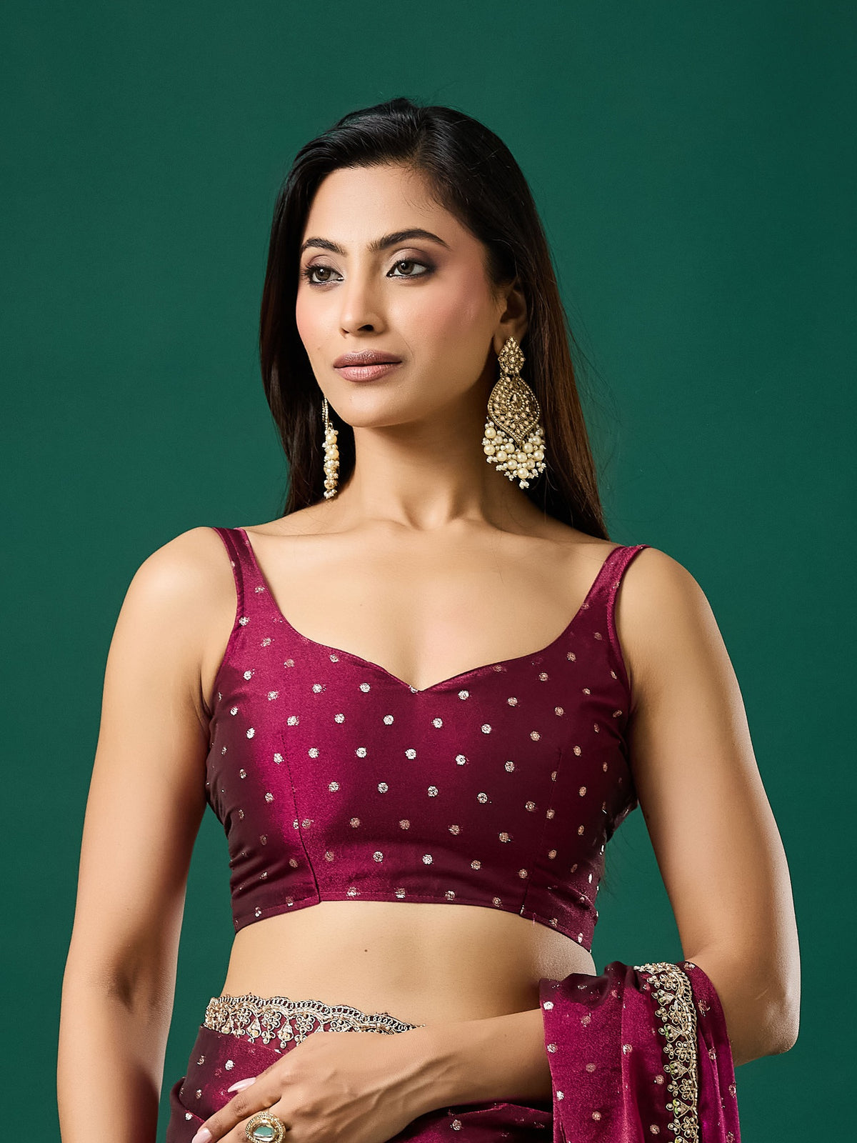 Wine Georgette saree – detail view 3