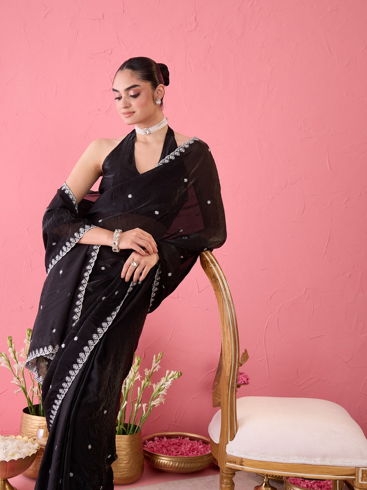 Black Paper Silk saree – detail view 2