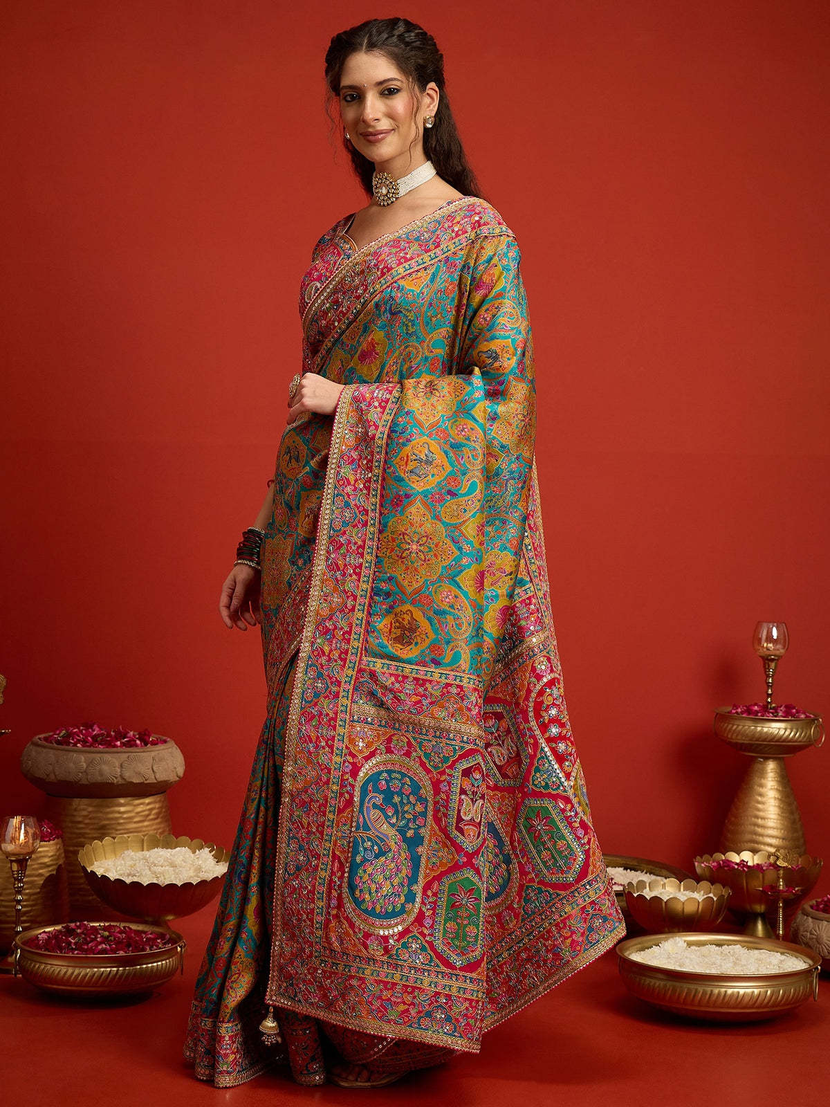 Aqua Blue Silk Blend saree – detail view 3