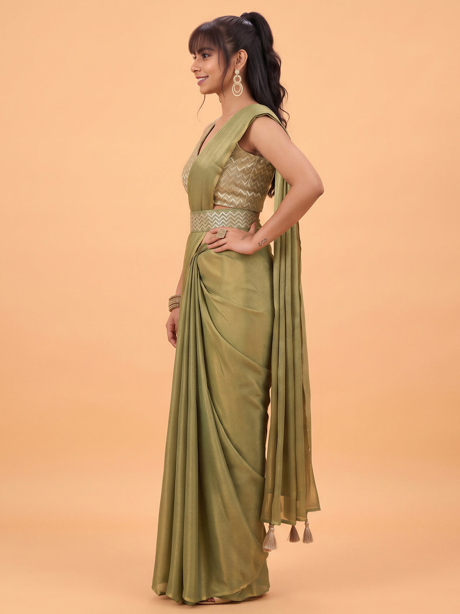 Olive Silk saree – detail view 2