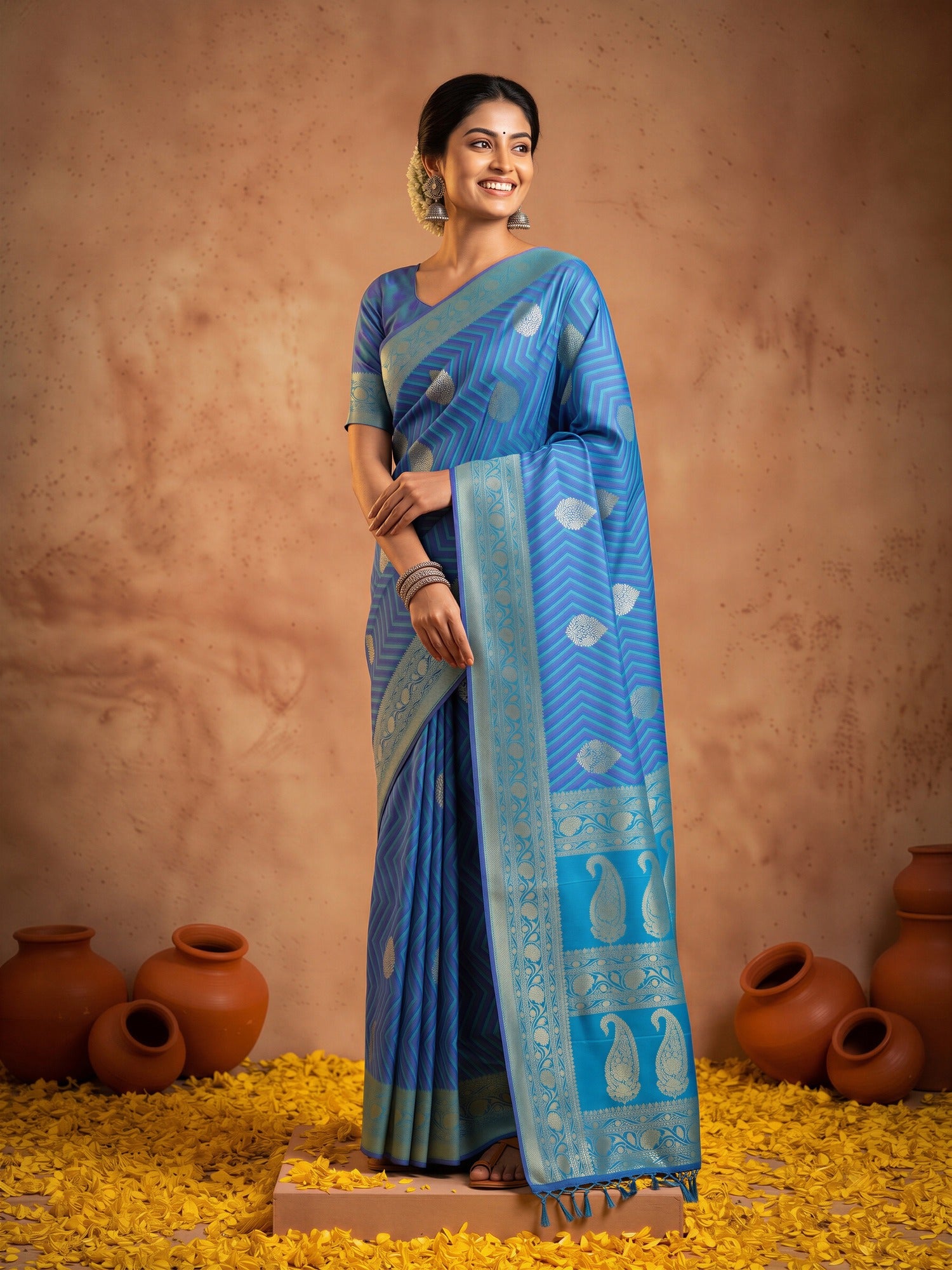 Navy Blue Silk Blend saree – detail view 2