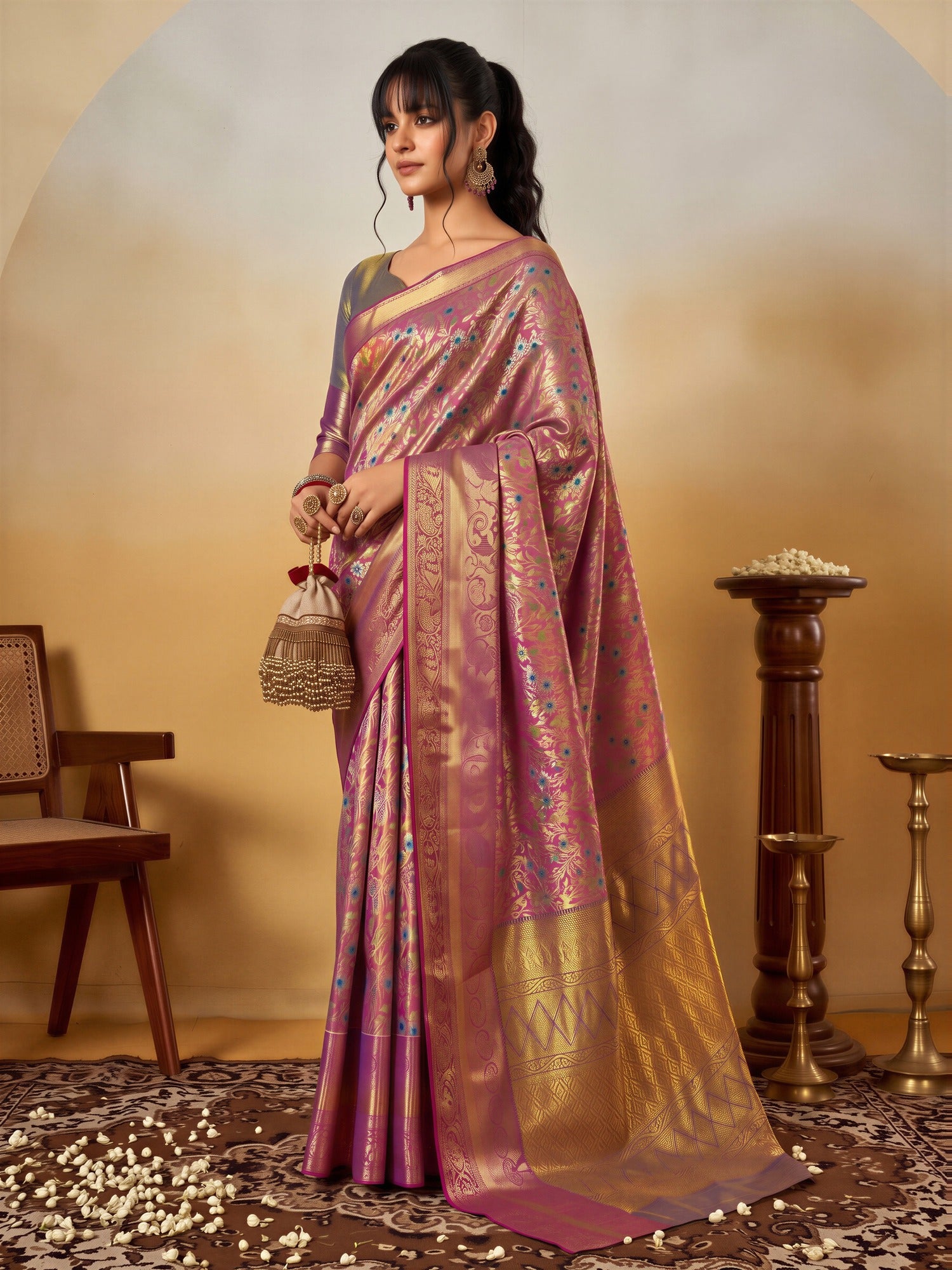 Mauve Silk Blend saree – detail view 2