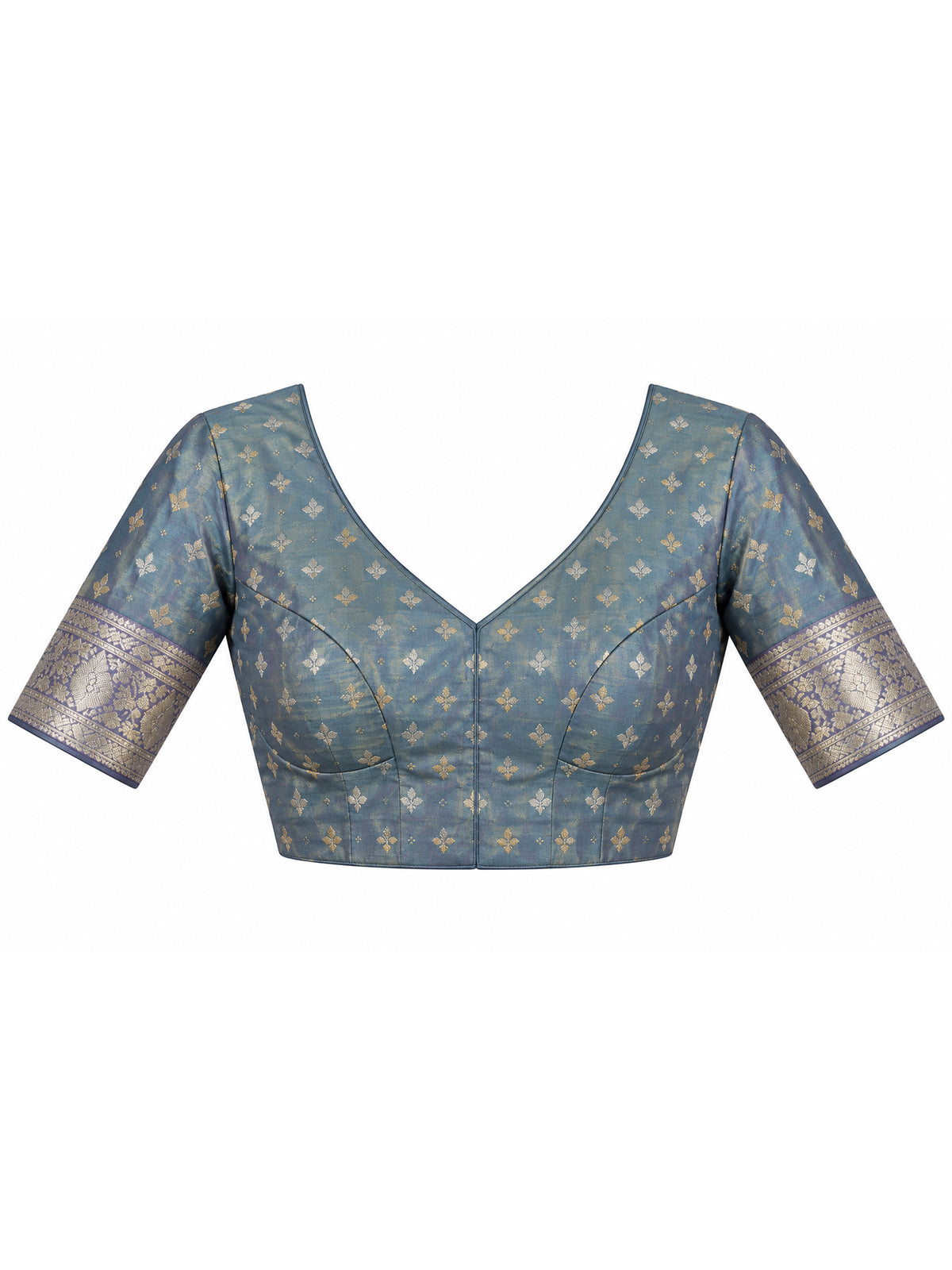 Unstitched light blue  blouse piece with woven design design
