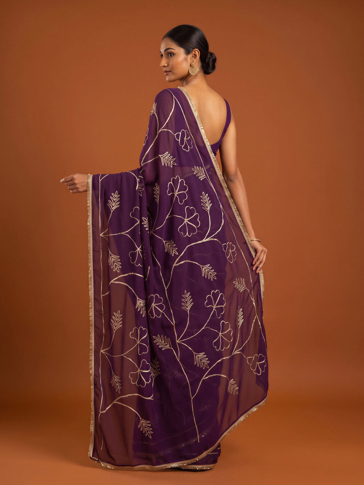 Purple Georgette saree – detail view 1