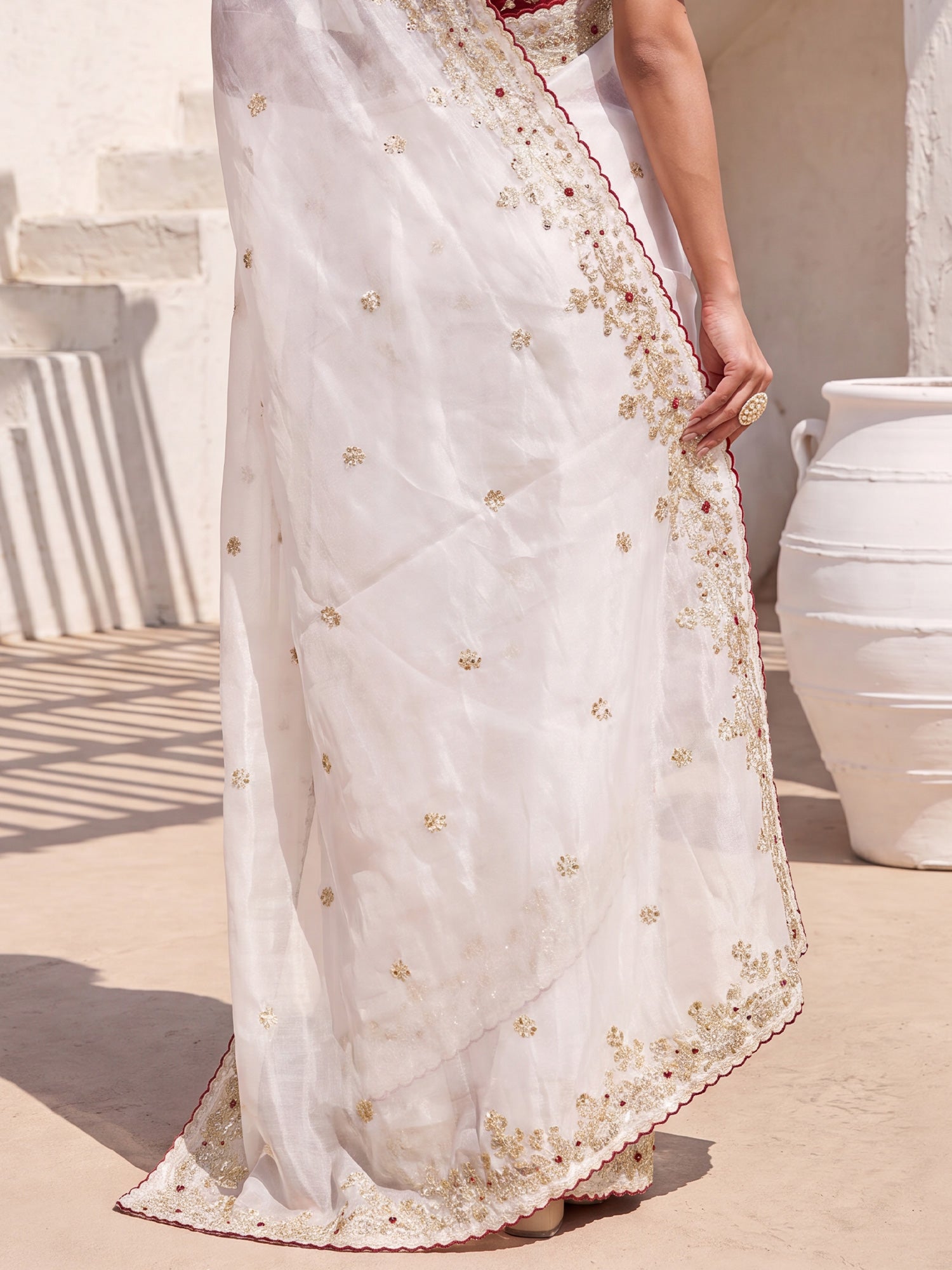 White Satin saree – detail view 5