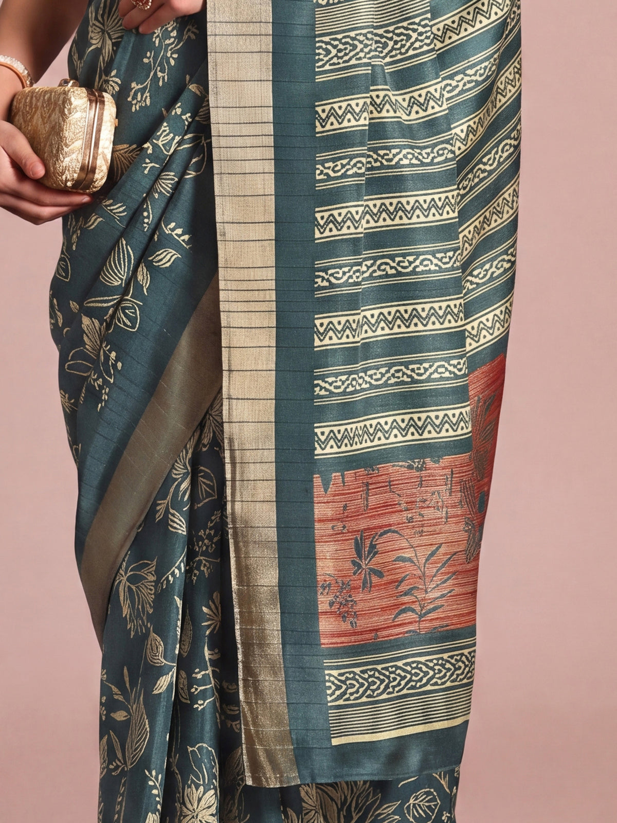 Teal Blue Silk Blend saree – detail view 5