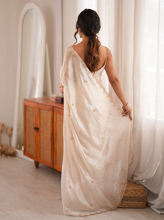Off White Satin saree – detail view 1