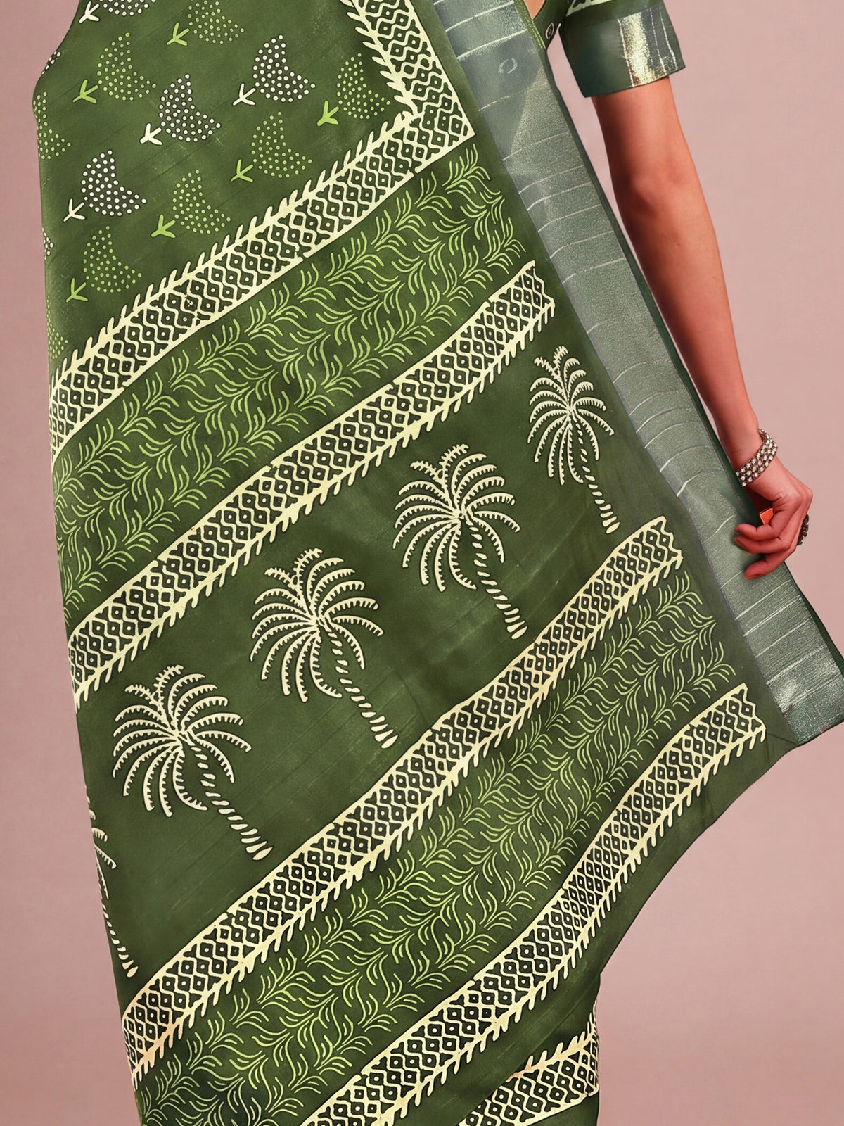 Green Cotton Silk saree – detail view 5
