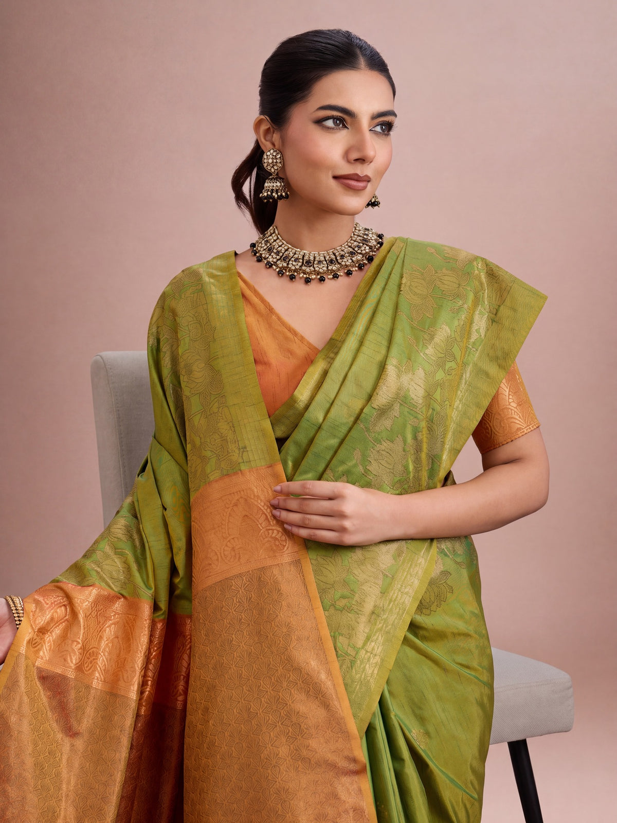 Green Tussar Silk saree – detail view 1