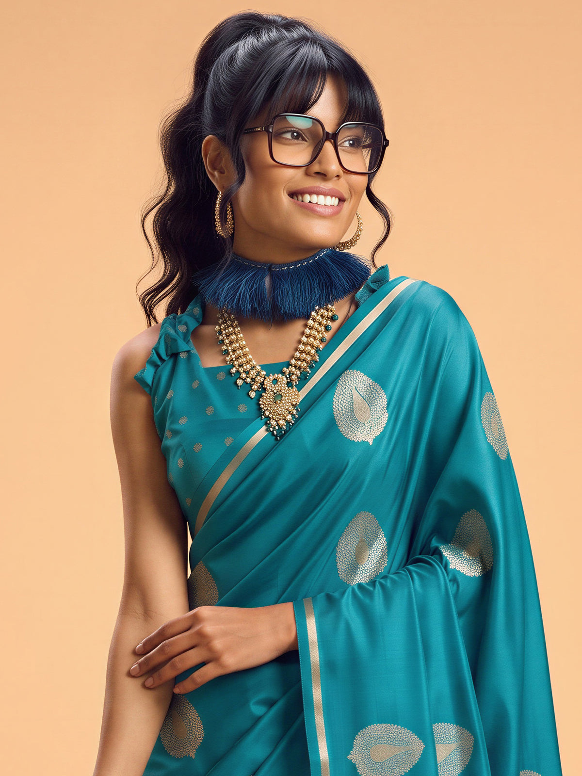 Light Blue Satin Silk saree – detail view 4