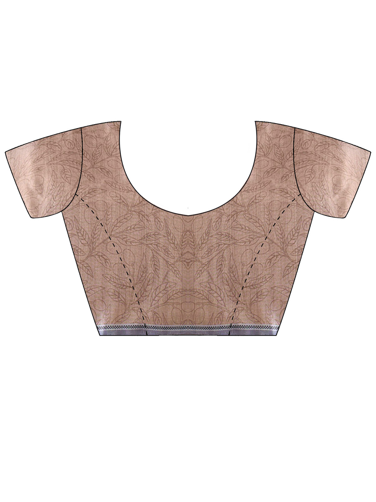 Unstitched taupe silk blend blouse piece with botanical design