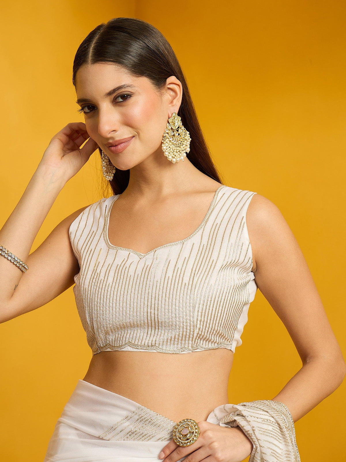 Off White Pure Georgette saree – detail view 5
