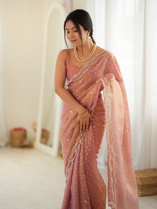 Rose Gold Georgette saree – detail view 1