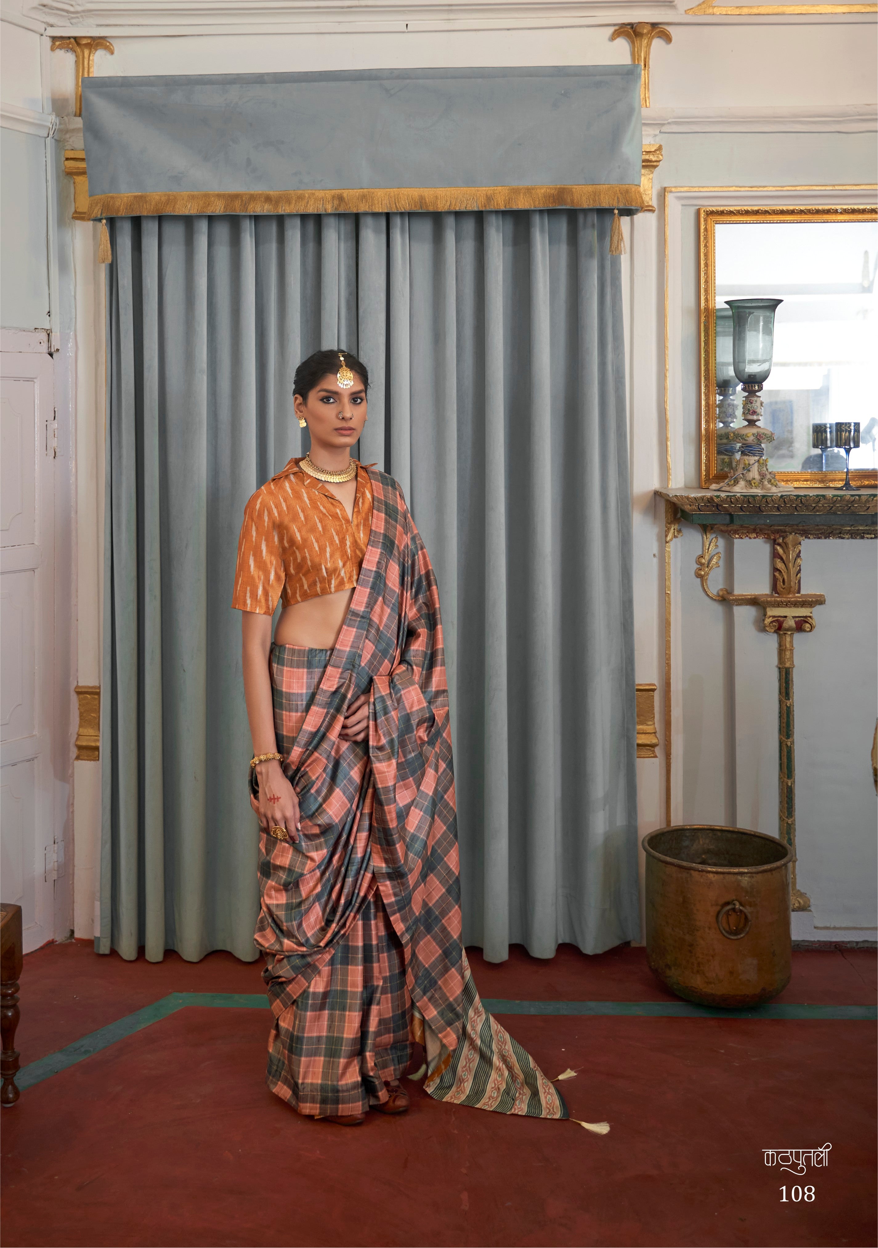 Printed Banarasi Silk Saree in Golden Border – Ressa
