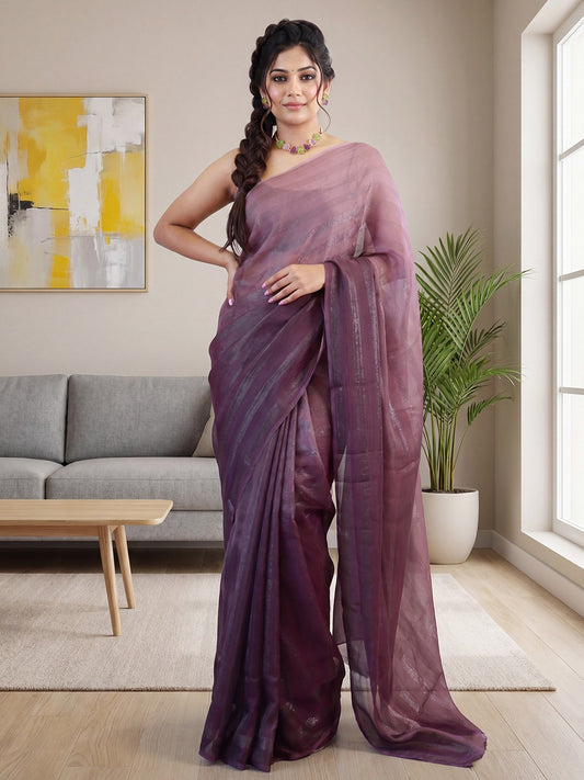 Ready to Wear Dusty Mauve Ombre Tissue Organza Saree
