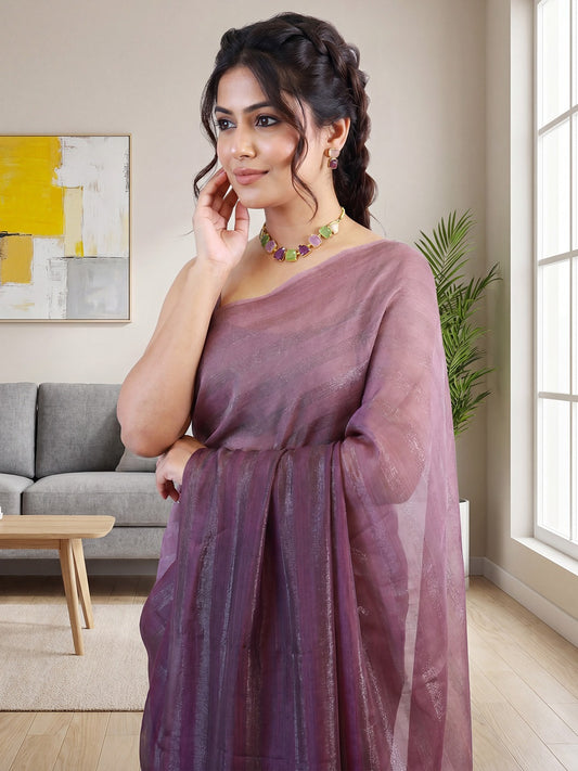 Ready to Wear Dusty Mauve Ombre Tissue Organza Saree