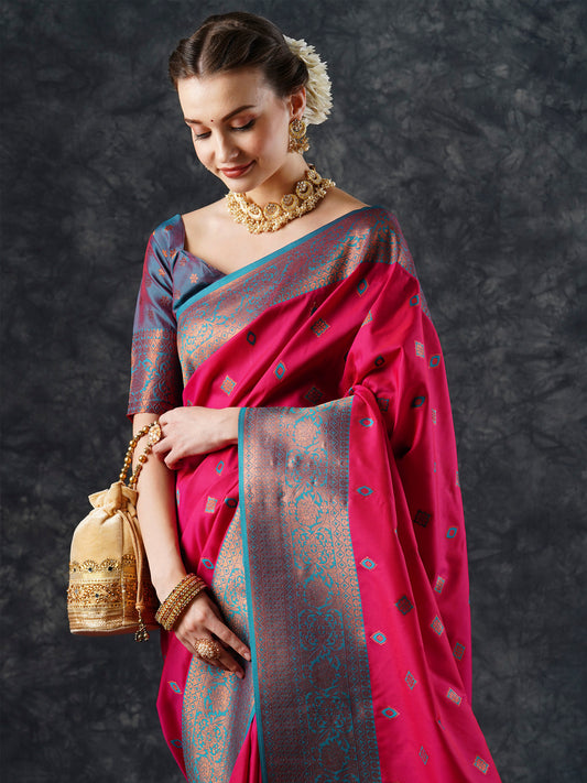 Rani Pink Banarasi Silk Saree