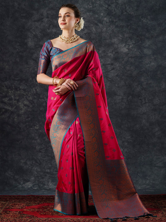 Rani Pink Banarasi Silk Saree