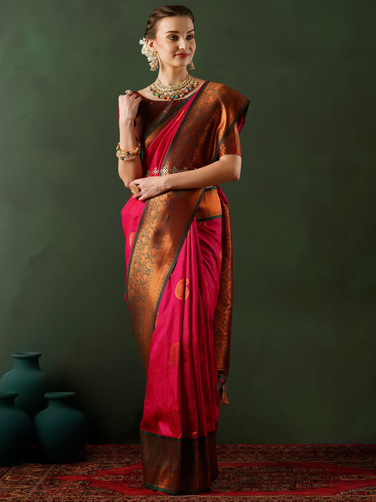 Crimson Banarasi Silk Saree with Antique Gold Zari Border