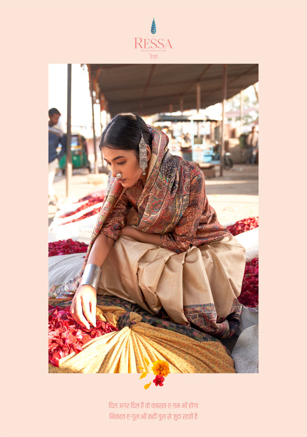 Brown Coloured Designer Madhubani Print Saree