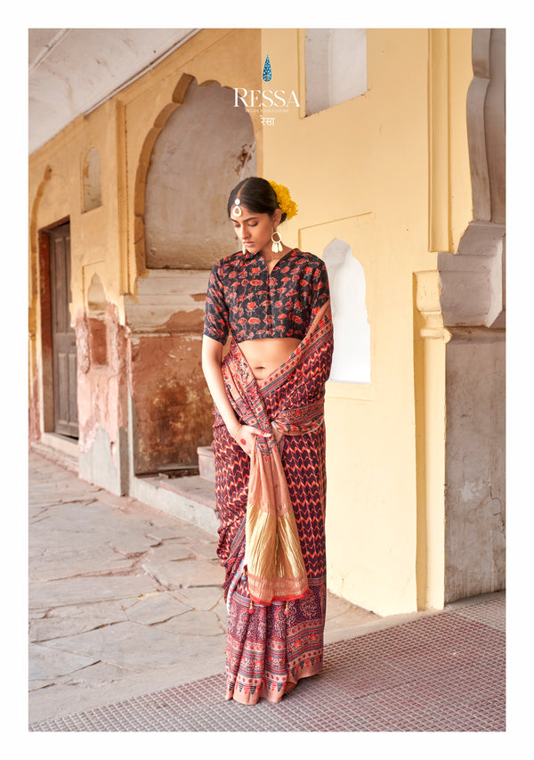 Maroon GAJJI LAGDI PATRTA (VISCOSE) Designer Saree