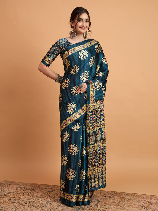 Elegant Gajji Modal Silk Saree with Traditional Batik Motifs