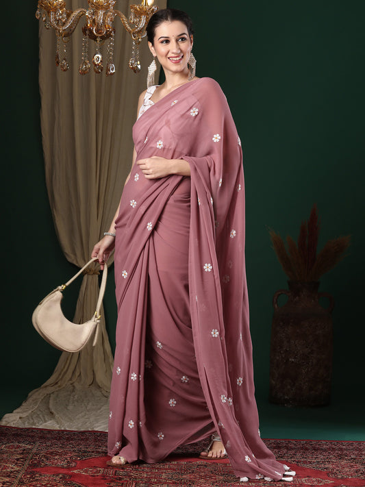 Dusty Rose Georgette Saree
