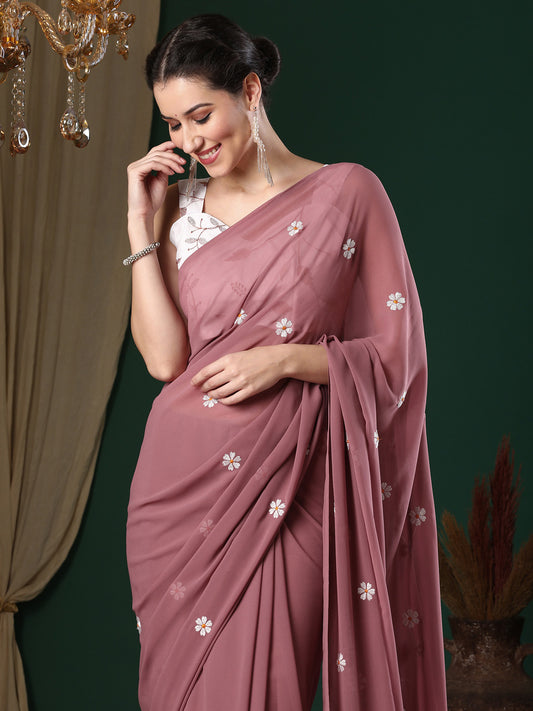 Dusty Rose Georgette Saree