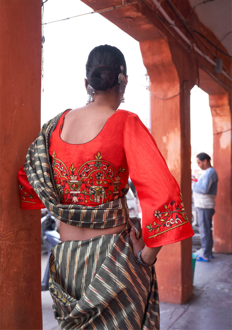 Grey Mist Gulabi Nagri Saree