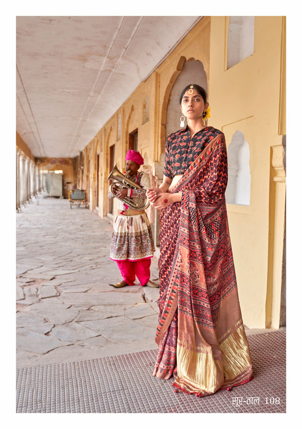 Maroon GAJJI LAGDI PATRTA (VISCOSE) Designer Saree